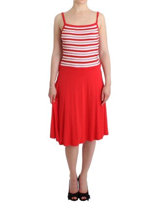 Roccobarocco Red striped jersey A-line Womens dress