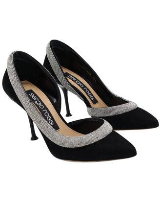 Sergio Rossi Womens Suede Sr Milano Crystal-Embellished Pump (Authentic Pre-Loved)