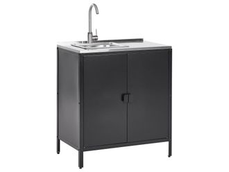 Beliani Armario de cocina exterior con fregadero negro metal