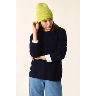des petit hauts Navy Merino Wol Lange Mouw Top - Dames - Ronde hals truien - Blauw - M - Wol - Truien & Vesten