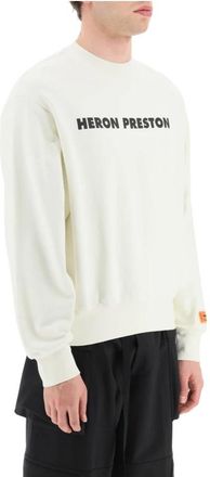 Heron Preston Katoenen Crewneck Sweatshirt met Logo Print en Borduursel - Heren - Sweatshirts - Wit - XL - Katoen - Hoodies & sweatvesten