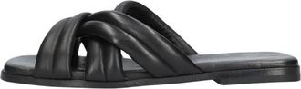 Shabbies Amsterdam Elegante Zwarte Leren Dames Slippers - Dames - Sandalen - Zwart - 38 EU - Leer - Schoenen