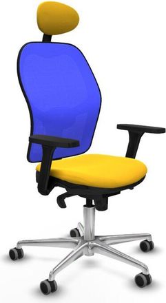 Piqueras y Crespo Jorquera Sincro Malla Azul Similpiel Amarillo Brazos 3d Base Aluminio Cabecero Fijo Ruedas 65mm Engomada