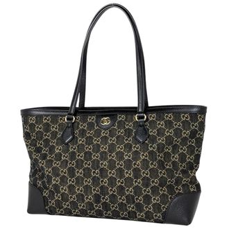 Gucci Black Denim Leather Shoulder Bag Tote Bag (Pre-Owned)