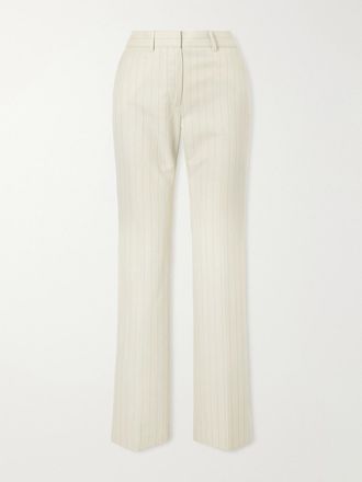 Acne Studios Pantaloni Gessati A Gamba Dritta In Lana - Crema