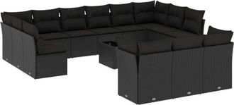 vidaXL Set Sof&aacute;s De Jard&iacute;n 14 Pzas Con Cojines Rat&aacute;n Sint&eacute;tico Negro Vidaxl