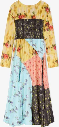 Ganni Iced Aqua Dress in Multi Printed Silk - Size 10/12 Organic Wool