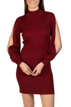 Love Token Bubble Sleeve Knit Mini Dress In Burgundy