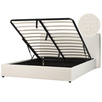 Beliani Beliani - Cama Con Almacenaje De Bucl&eacute; Blanco Crema 180 X 200 Cm Otomana Cabecero Lavaur