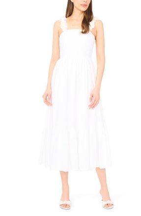 CeCe by Cynthia Steffe Floral Strap Midi Dress in Ultra White at Nordstrom, Size Xx-Large