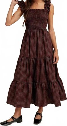 Wishlist Plaid Holiday Smocked Dress In Red/green