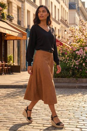 Roman Plain Stretch V-Neck Longline Jumper