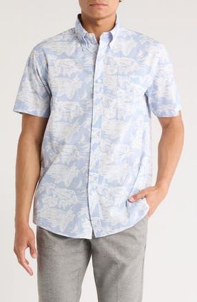 Brooks Brothers Regular Tropical Print Short Sleeve Cotton Button-Down Shirt in Light Blue Tropical at Nordstrom Rack, Size Small