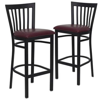 Flash Furniture 2 Pk. Black School House Back Metal Restaurant Barstool - Burdy Vinyl Seat