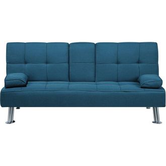 Beliani Sof&aacute; Cama 3 Plazas De Tela Azul Mesa Abatible Convertible Click Clack Moderno Roxen