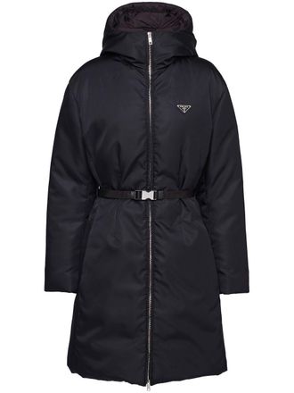 Prada Re-Nylon hooded down coat - women - Nylon/Feather Down - 38 - Black