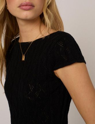 Nobody's Child Black Pointelle Knitted T-Shirt