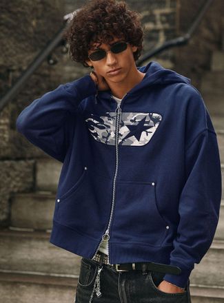 Djab Mens Oversized zip-up fleece hoodie