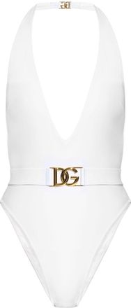 Dolce & Gabbana plunge-neck belted swimsuit - women - Polyester/Spandex/Elastane/Polyamide/Spandex/Elastane - 2 - White