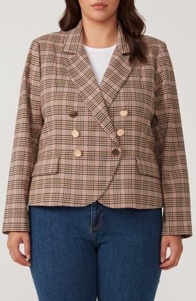 Estelle Penelope Plaid Blazer in Mocha/Pink at Nordstrom Rack, Size 18W
