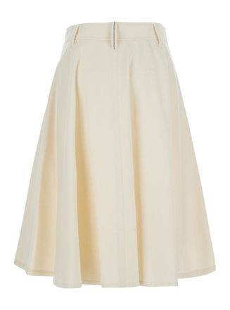 Brunello Cucinelli Flared Cotton Blend Skirt - White