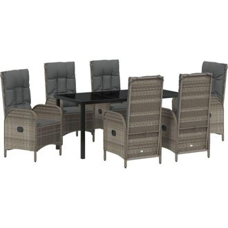 vidaXL Garden Dining Set with Cushion 7 pcs Grey Poly rattan Vidaxl