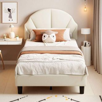 OEM Cama Infantil - Terciopelo Crema - Ajustable 10-15cm - 90x200cm - Seguridad En71