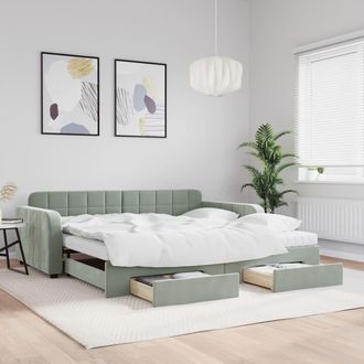 vidaXL Vidaxl - Sof&aacute; Cama Nido Con Cajones Terciopelo Gris Claro 100x200 Cm