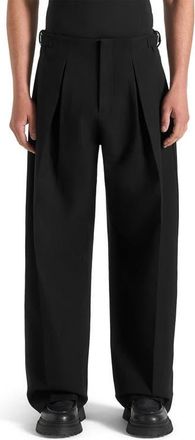 Mani&egrave;re De Voir Lior Box Pleat Wide Leg Trousers in Black at Nordstrom, Size 34