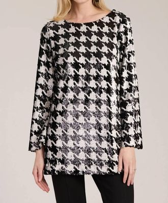 Tyler Böe Sandra Sequin Houndstooth Tunic Top In Black Houndstooth