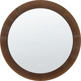 Beliani Espejo Redondo Moderno De Pared Con Iluminaci&oacute;n Led Para Dormitorio Y Ba&ntilde;o 80 X 80 Cm Marr&oacute;n Y Plateado Besbe