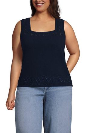Lands End Pointelle Square Neck Tank Sweater in Radiant Navy at Nordstrom, Size 2X