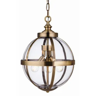 Netlighting Monroe 3 Light Cage Ceiling Pendant Antique Brass with Clear Glass E14 in Grey