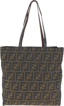 Fendi Brown Nylon Leather Shoulder Bag Tote Bag (Pre-Owned)