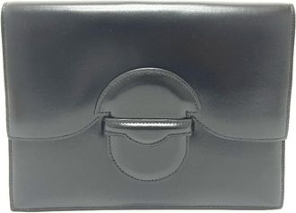 Herm&egrave;s Black Box Calf Leather Clutch Bag (Pre-Owned)