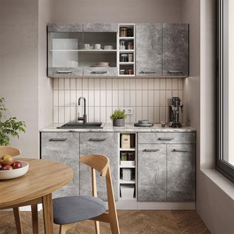 Vicco Cocina Para Solteros R-line, Hormig&oacute;n/blanco, 160 Cm Sin Encimera