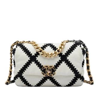 Chanel Pre-owned 19 Flap Bag - Dames - Pre-owned - Wit - Maat: ONE Size Leer