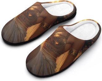 Generic Egyptian Lion And Beauty Cotton Slippers for Women Memory Foam Comfy House Shoes with Anti-Skid Rubber Sole