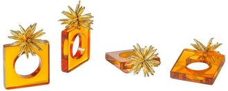Tiramisu Set Of 4 Amber Resin & Golden Urchin Napkin Rings