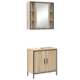 Berkfield Home 2 Piece Bathroom Furniture Set Sonoma Oak Engineered Wood in Cream