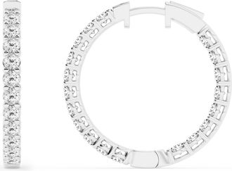 Grown Brilliance 3 Carat Round Lab Grown Inside Out Diamond Hoop Earrings in Sterling Silver, Color G-H, Clarity SI2-I1, Prong Set