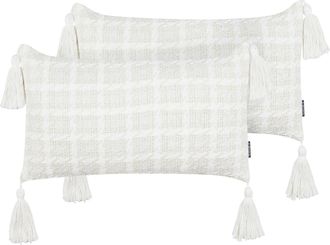 Beliani Beliani - Conjunto De 2 Cojines Decorativos Con Funda De Algod&oacute;n A Cuadros Beige 30 X 60 Cm Douris