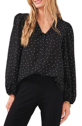 Chaus Polka Dot Balloon Sleeve Button-Up Blouse in Black/White at Nordstrom, Size Medium