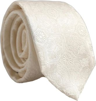 Dolce & Gabbana Accessoires, Heren, Beige, ONE Size, Zijde Damask Geweven Verstelbare Strikdas