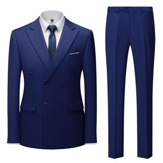 Generic Mens Suits 2 Piece Regular Fit Double Breasted - Mens Wedding Suits Regular Fit Casual Plain Blazer And Trousers Formal Slim Fit Suit Lapel Blazer And