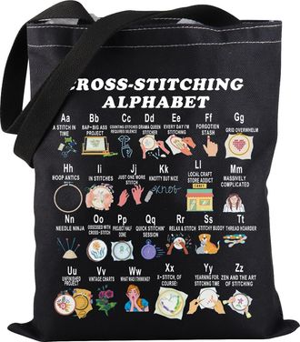 Generic Funny Cross Stitcher Tote Bag Cross Stitching Alphabet Tote Bag Crocheter Gift Cross Stitch Lover Gift (Cross Stitching Alphabet TOTE)