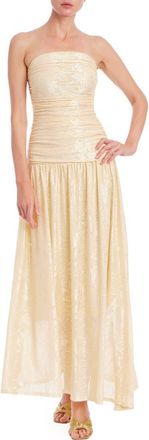 Badgley Mischka Floral Jacquard Strapless Gown in Buttercup at Nordstrom, Size 10