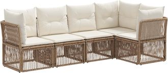 vidaXL Conjunto De Sof&aacute;s De Jard&iacute;n 5 Uds. Beige Rat&aacute;n Sint&eacute;tico Vidaxl