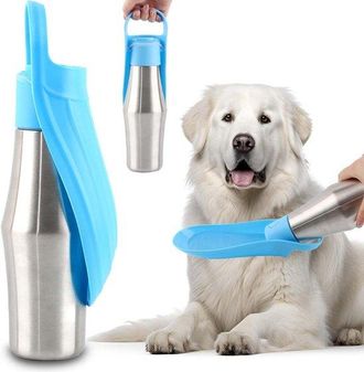 OEM Allecto Plus, Botella De Agua Port&aacute;til Para Perros De 750 Ml, Acero Inoxidable, Antibacterial, A Prueba De Fugas, Plegable, Azul