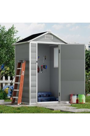 Living and Home 4X3FT Apex Roof Garden Plastic Storage Shed with Lockable Door in Grey